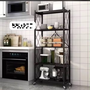 Premium 5-Layer Heavy-Duty Foldable Kitchen Storage Rack & Organizer with 360° Caster Wheels