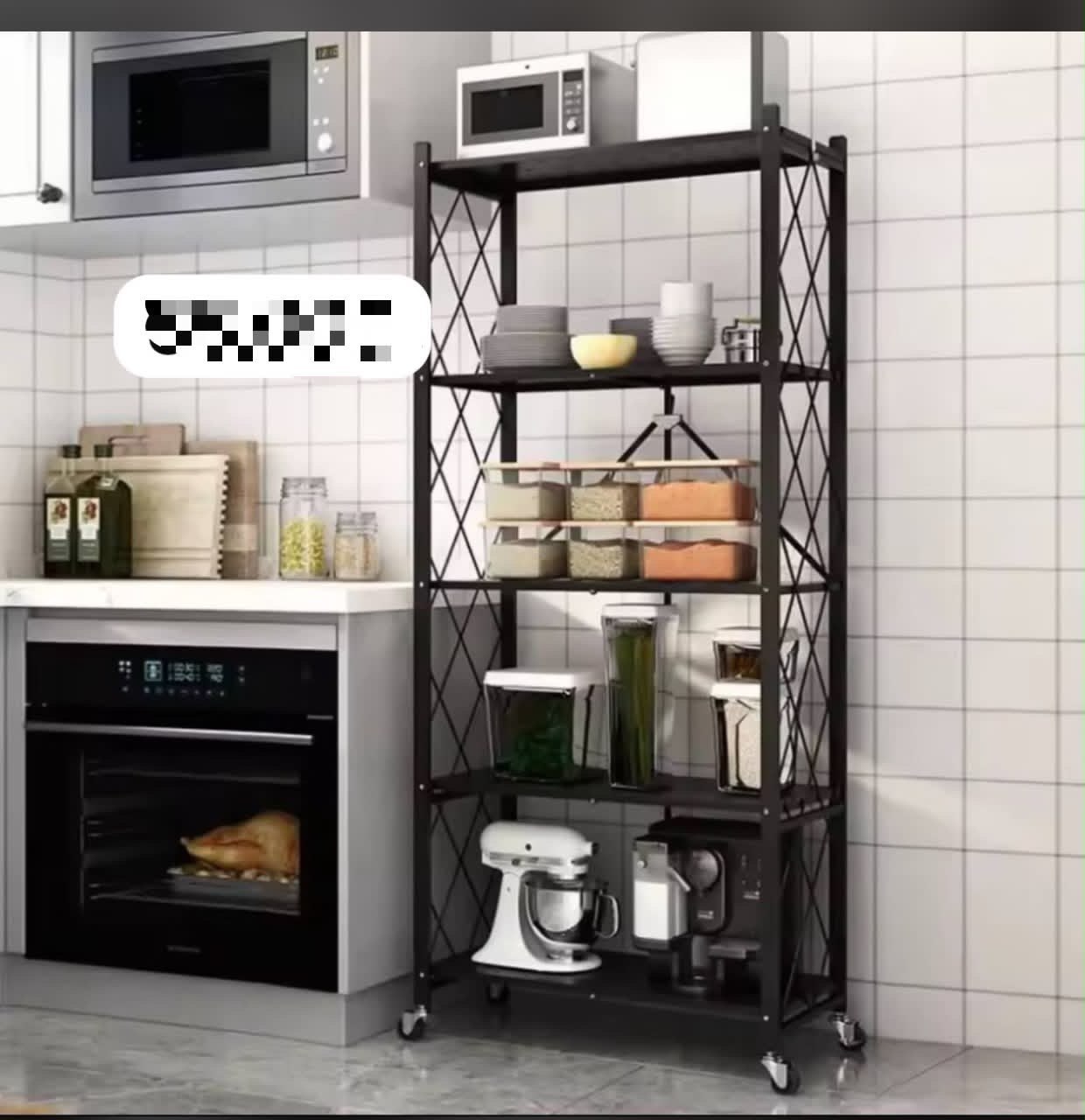 Premium 5-Layer Heavy-Duty Foldable Kitchen Storage Rack & Organizer with 360° Caster Wheels