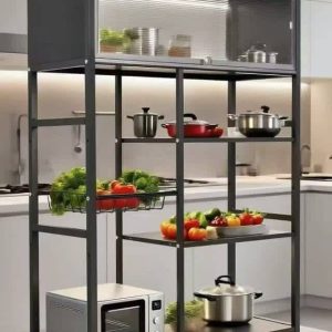Premium 5-Tier Heavy-Duty Kitchen Storage Organizer & Microwave Stand with Enclosed Dust-Proof Cabinet